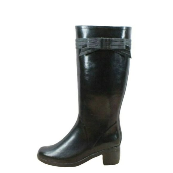 kate spade Shoes - Kate Spade Black Glossy Rubber Pull On Knee High Rain Boots Size 9